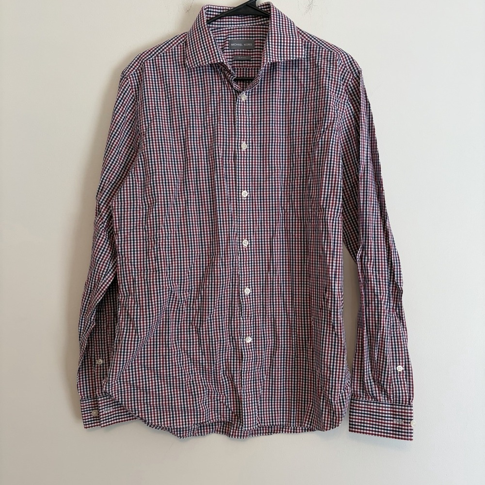 Michael Kors L 16 34/35 long sleeve button up checkered shirt slim fit Western